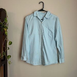 J McLaughlin Blue & White Contrasting Striped Button Front Long Sleeve sz Small